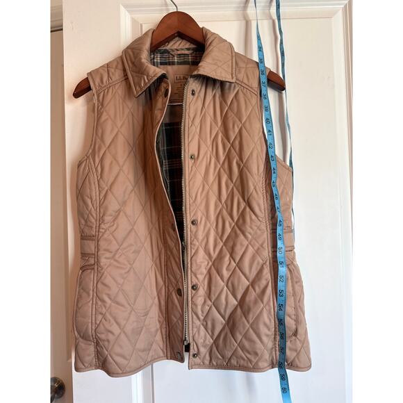 L.L Bean Riding Vest Quilted Tan Plaid Lining Small Regular - Picture 2 of 11